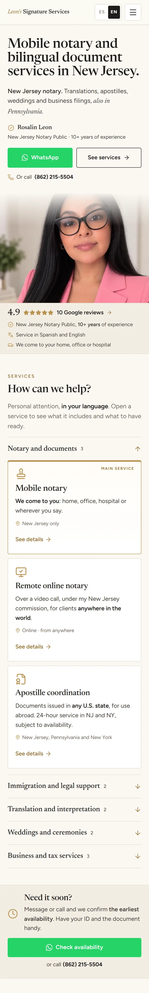 Leon's Signature Services, website on a phone